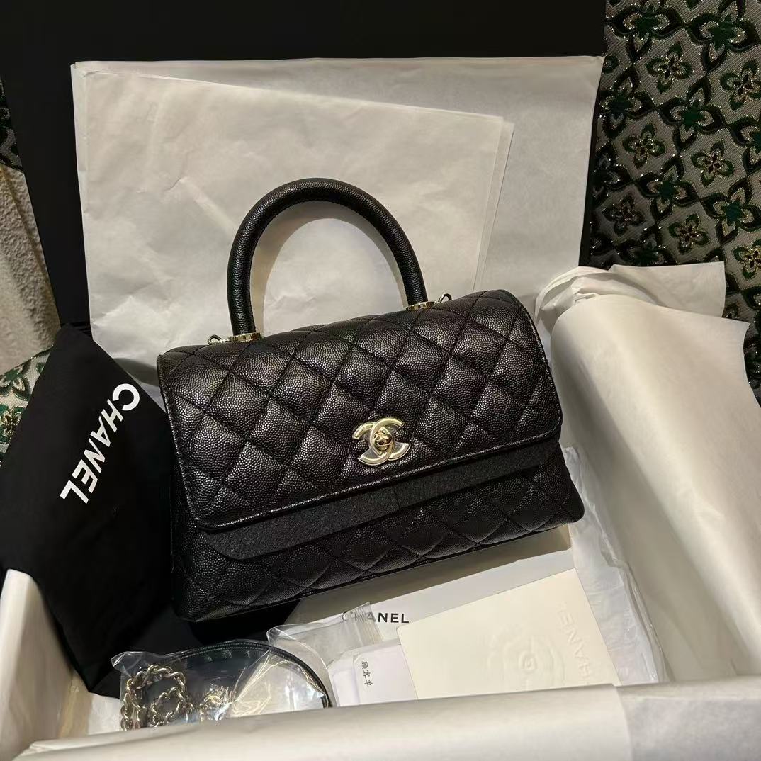 99新 Chanel/香奈儿 黑金牛小号cocohandle邮差包