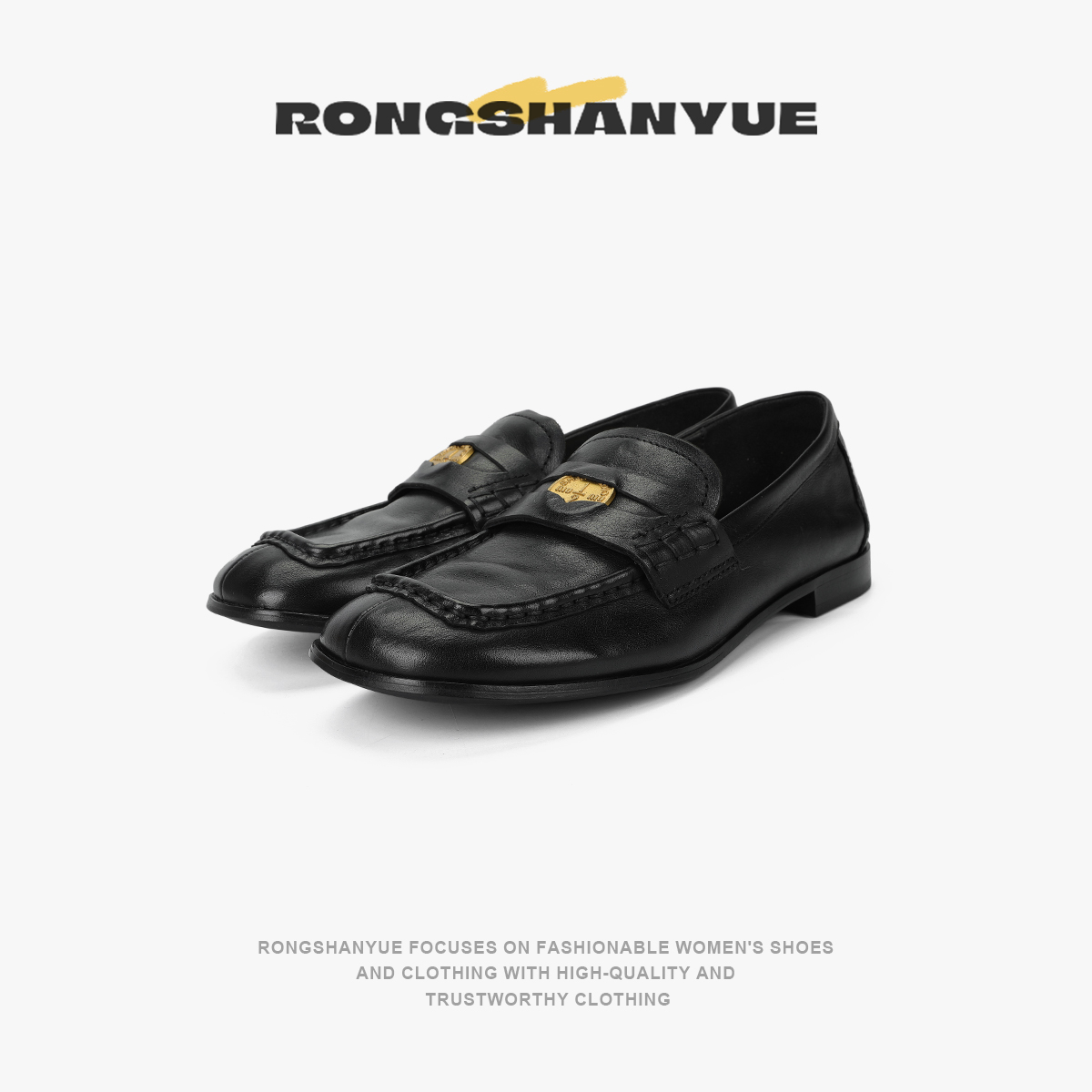 Rongshanyue英伦风金币乐福鞋女复古一脚蹬百搭小皮鞋单鞋B1277