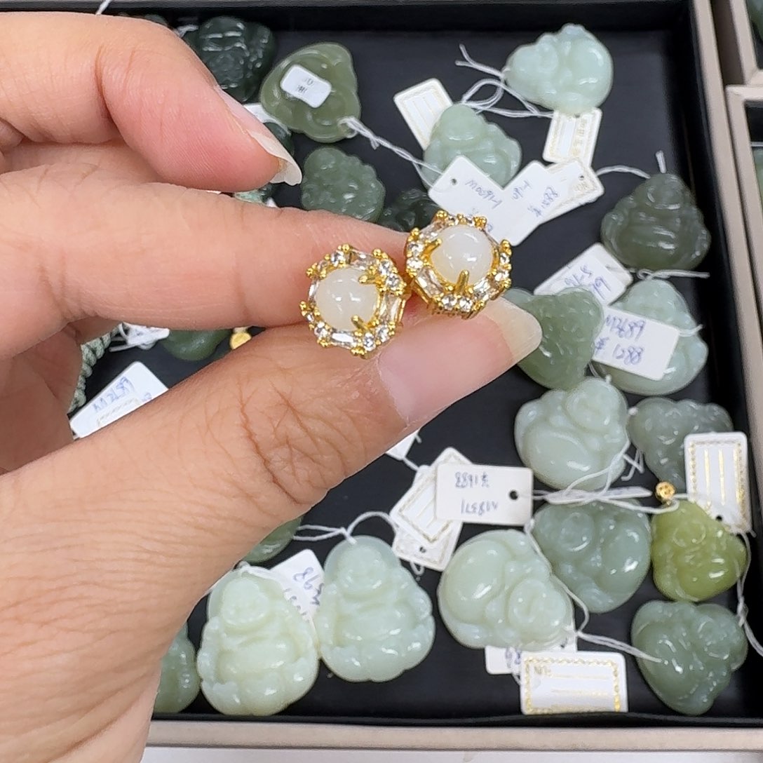 和田玉耳饰合金和田玉耳饰