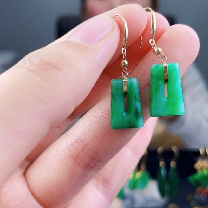 翡翠耳饰18K金镶嵌饰品