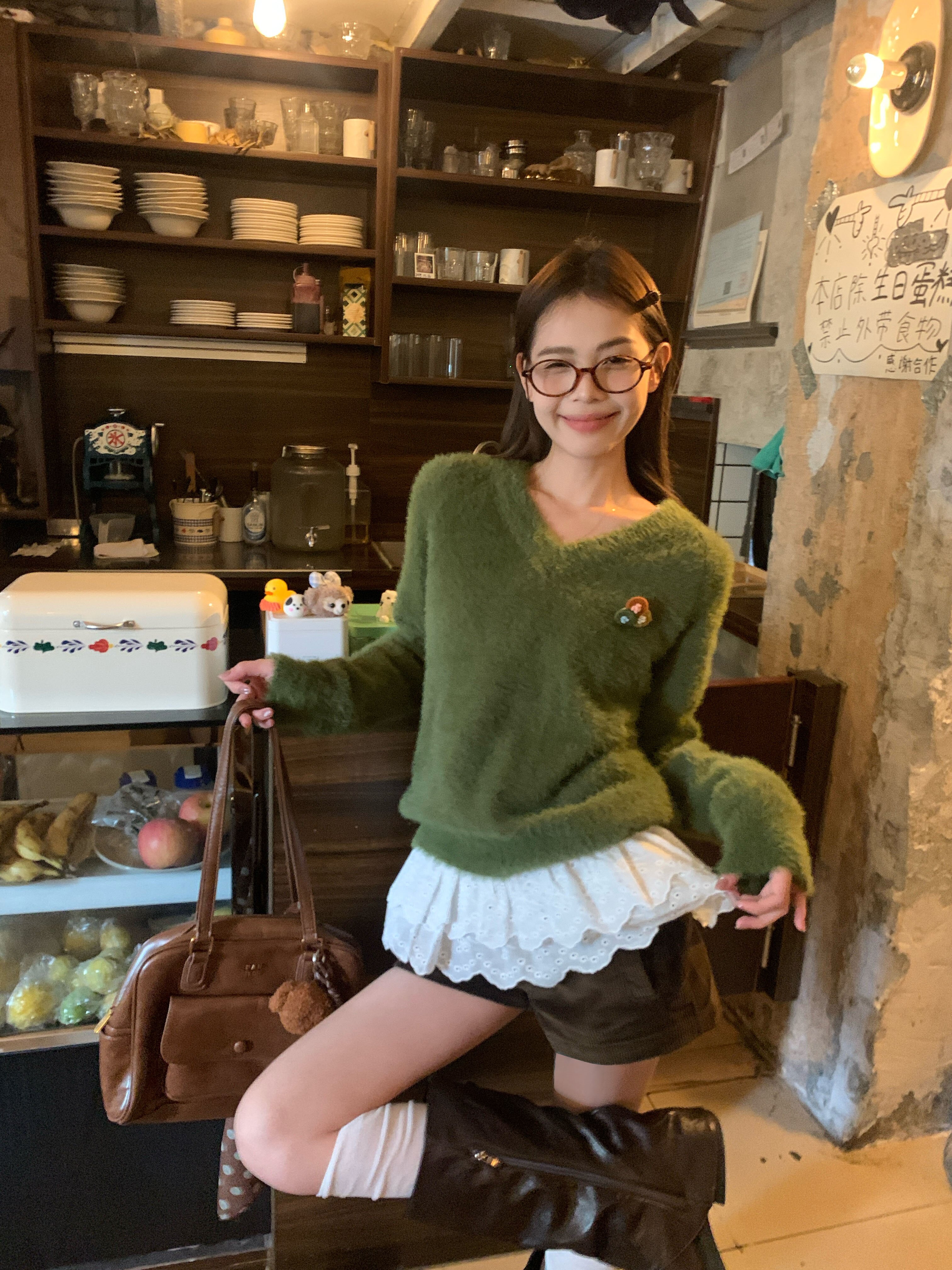 宋正恩11/10 10:00AM【许愿精灵】绿色套头保暖长毛绒毛衣ST2530