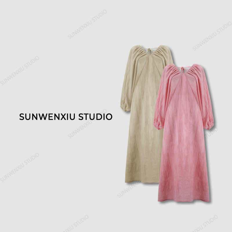 swx studio2店 “西双版纳”超级重工亚麻肌理感连衣裙