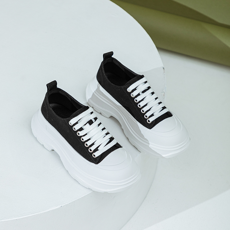麦昆帆布鞋透气增高小白鞋厚底老爹鞋透气休闲鞋女鞋YJ8011