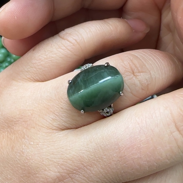 和田玉戒指银S925镶嵌