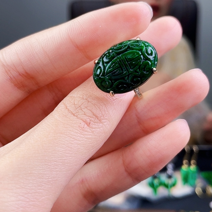 翡翠戒指银S925镶嵌饰品