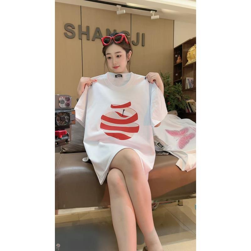 新款（丝带苹果）ins高颜值纯棉潮牌气质款圆领烫钻T恤宽松休闲夏季