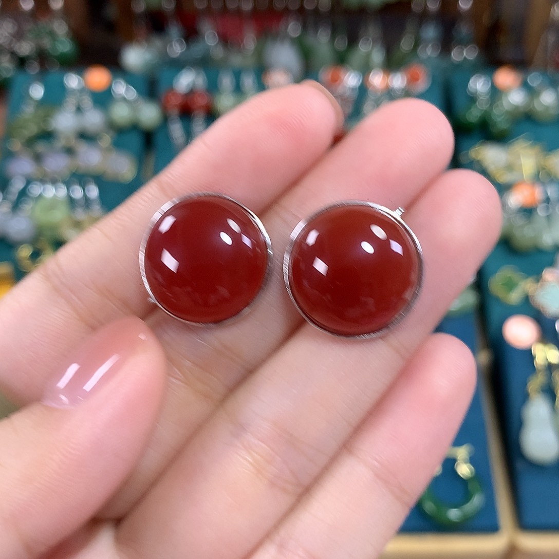 玛瑙/玉髓银S925镶嵌耳饰卡17.7左右