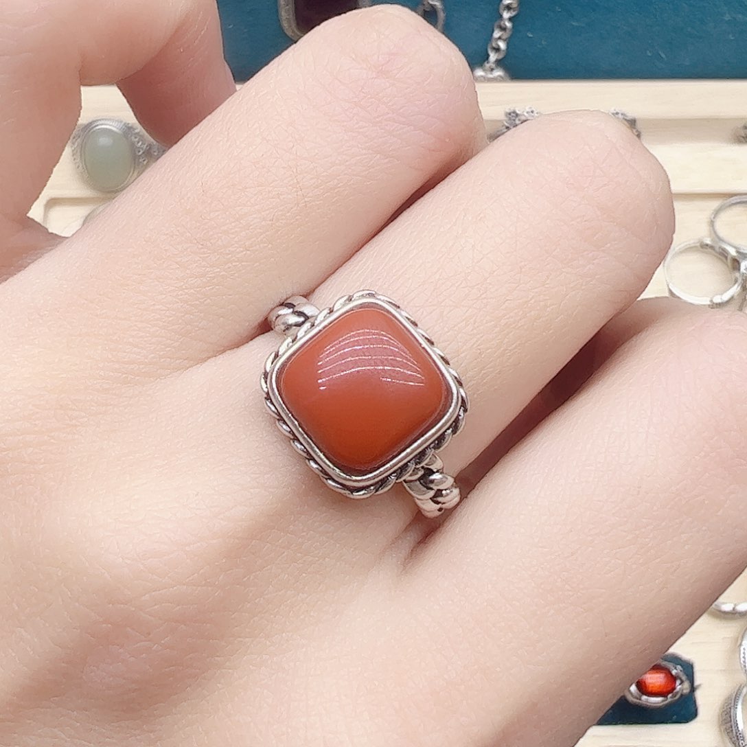 玛瑙/玉髓戒指银S925镶嵌