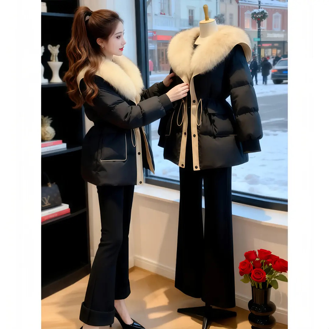 小个子时髦洋气高级炸街棉服女冬季加厚保暖毛领撞色收腰显瘦外套