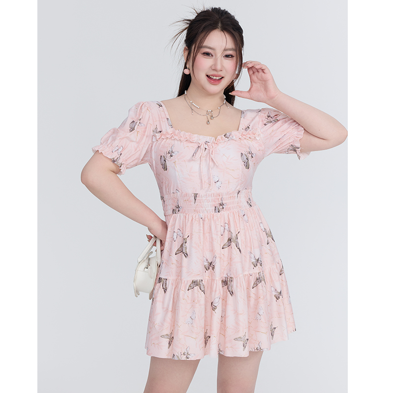 新款连体平角泳衣女胖mm保守显瘦遮肚大码温泉微胖加肥学生游泳装