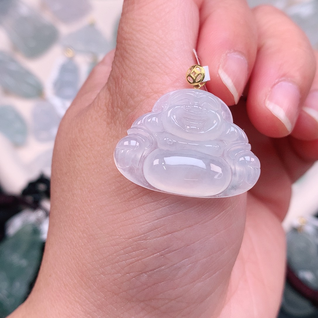 翡翠颈饰18K金镶嵌冰胶佛公