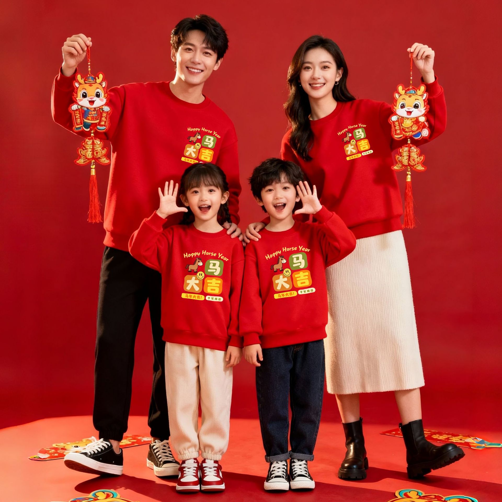 寓意系列【马年大吉】红色卫衣新年款加绒元旦晚会活动表演服