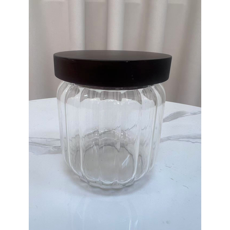 条纹木盖密封罐耐高温玻璃瓶杂粮零食储存收纳罐茶叶咖啡豆茶叶罐