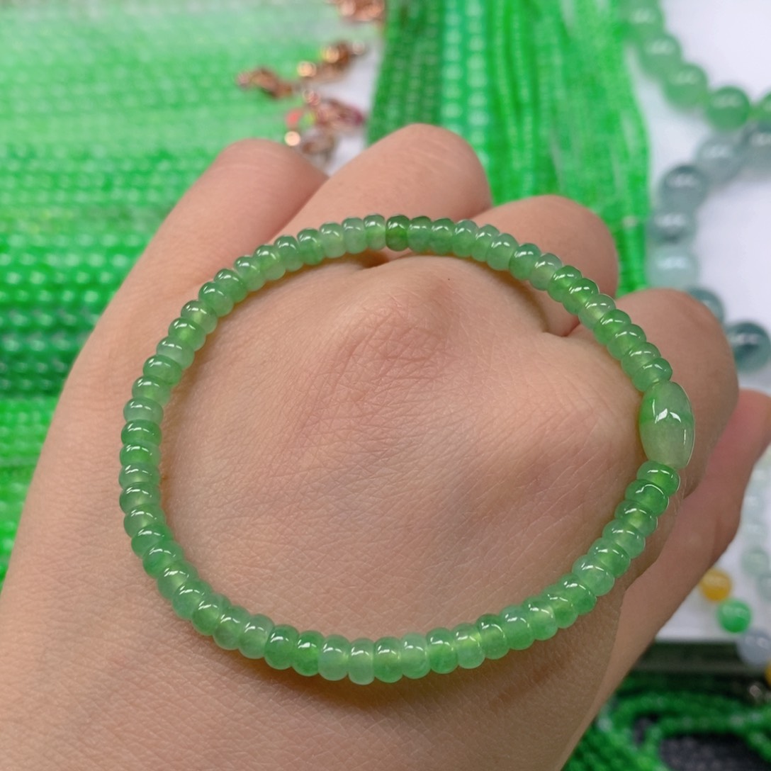 翡翠颈饰未镶嵌冰晴算盘珠手链4.5m' m