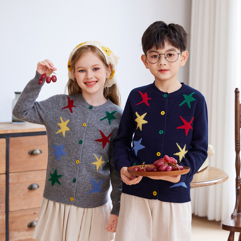 七针加厚星星男女童羊毛开衫外套2025秋季新款儿童洋气针织衫超好
