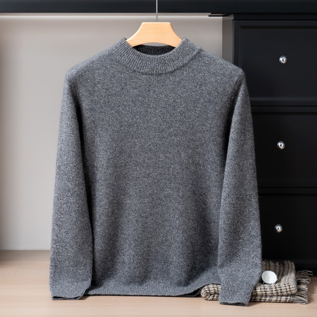 【高品质】100%山羊绒七针加厚平面半高领保暖商务时尚针织羊绒衫R