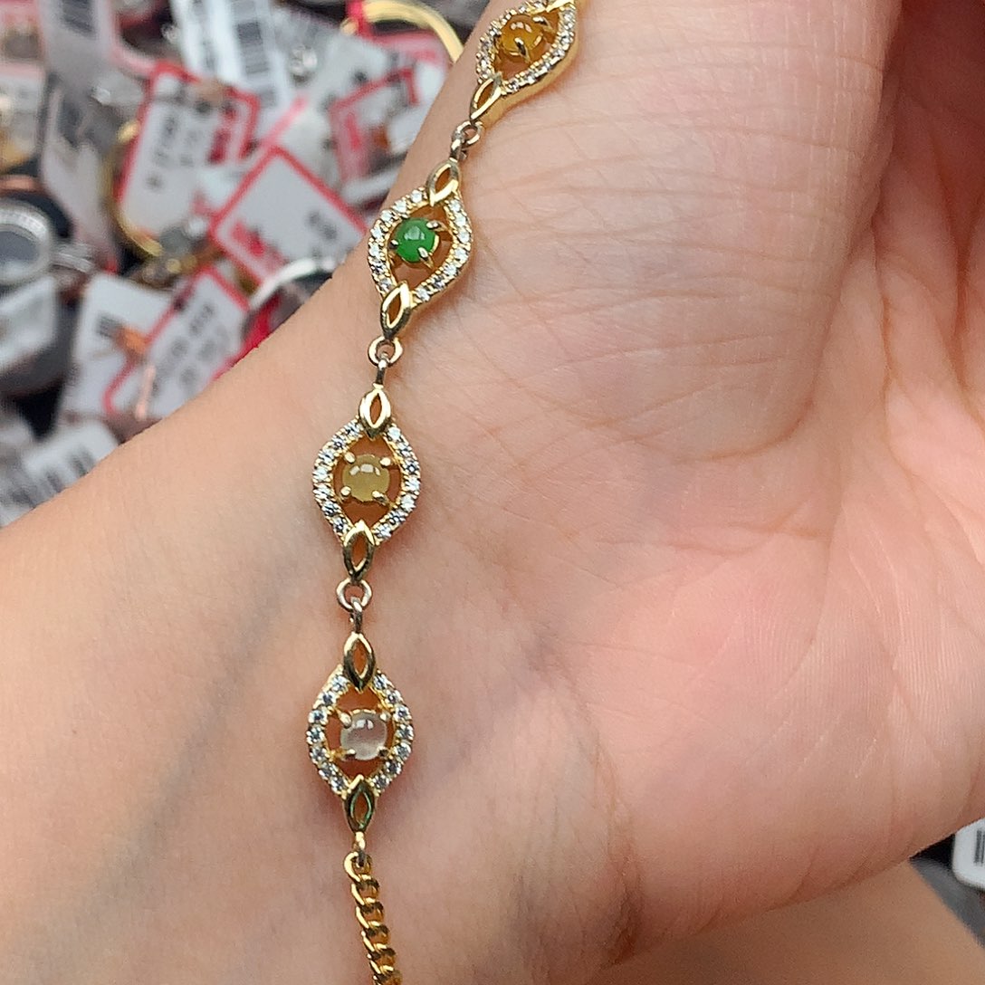 翡翠戒指银S925镶嵌天然翡翠手链