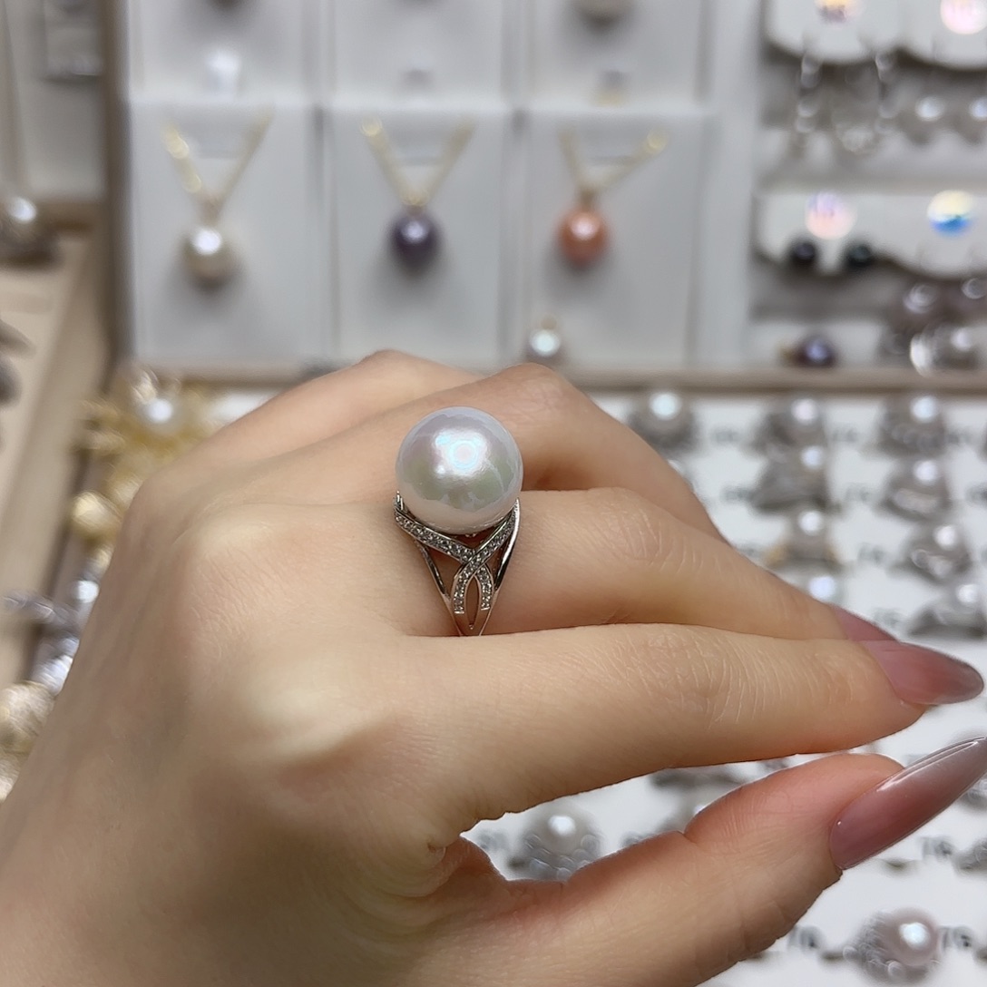落****淡水珍珠戒指银S925镶嵌
