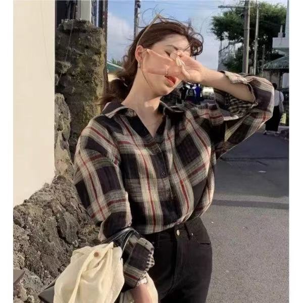 双层棉纱格子衬衫！2025早秋慵懒宽松显瘦防晒衬衣薄外套女