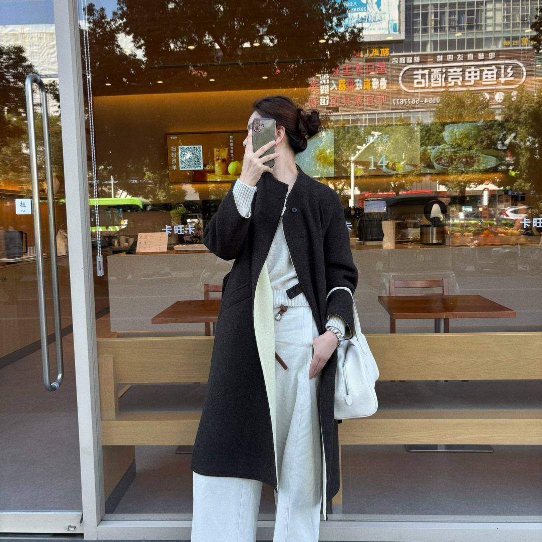 秋冬新品 XIU双面羊绒大衣宽松长款过膝双面羊毛外套