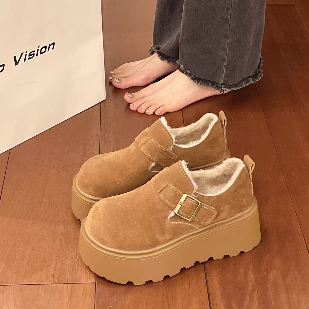 2025新款一脚蹬抗寒雪地靴冬季厚底时尚百搭加绒加厚保暖博肯棉鞋