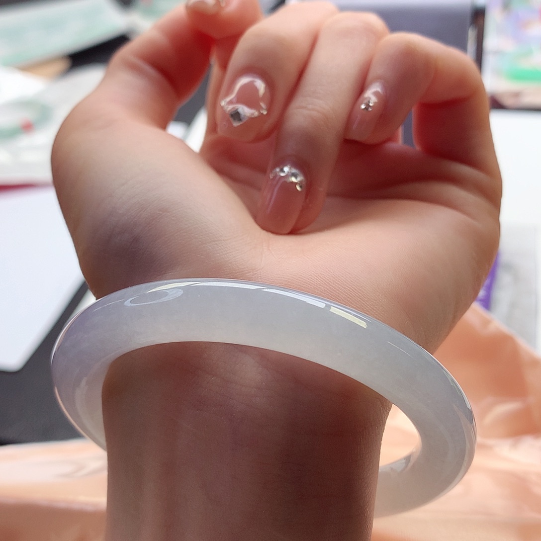 翡翠手镯未镶嵌天然翡翠58-59美人条白月光