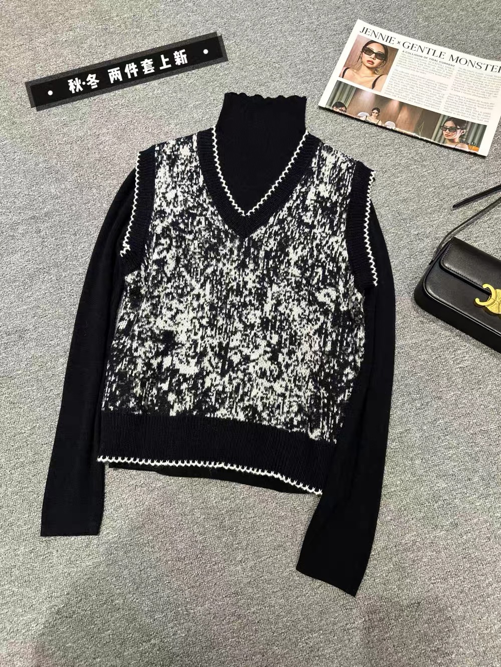 25秋冬新款时尚百搭两件针织衫气质洋气高领上衣184