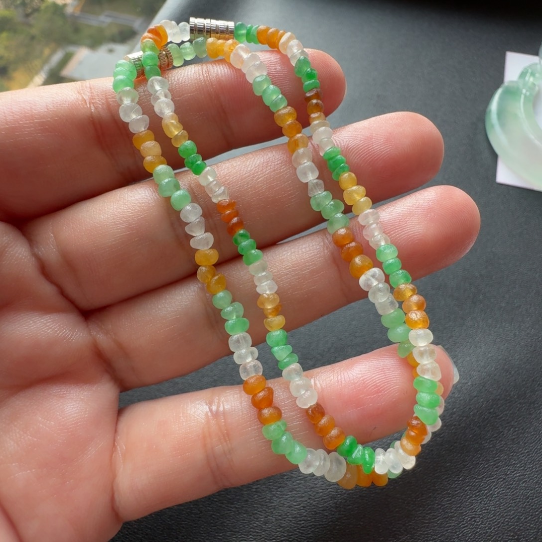 鲤***鲤定制翡翠未镶嵌冰种彩色随行手链