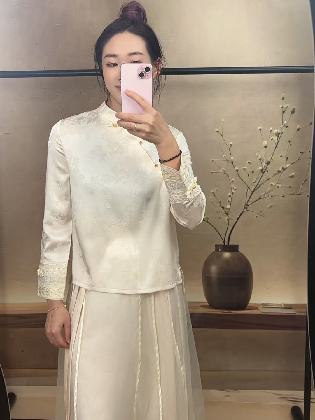 新中式斜襟提花缎面衬衫上衣女洋气高级感轻国风时尚气质内搭衬衣