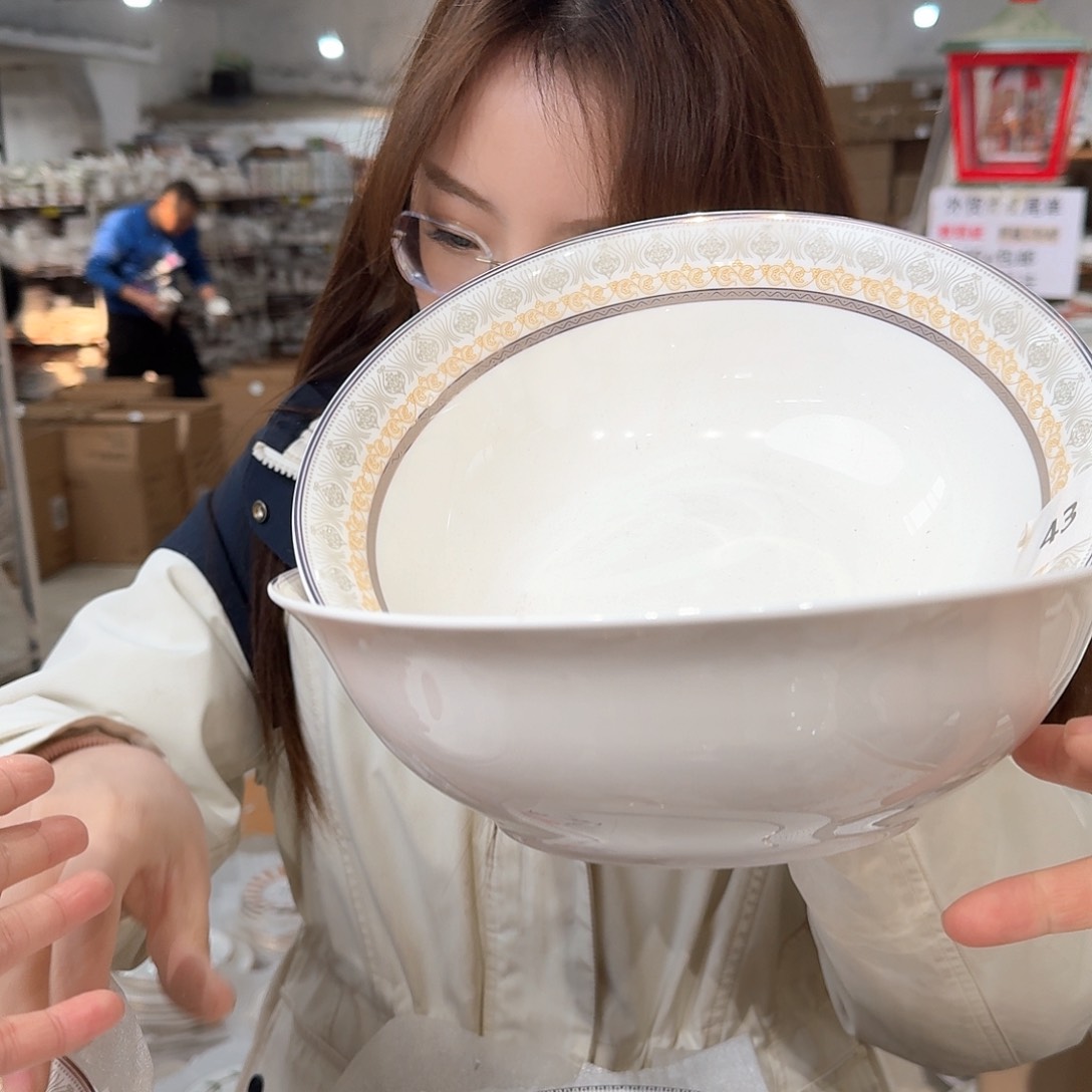 瓷9英寸大碗口径23cm高7cm汤碗2只外贸尾单