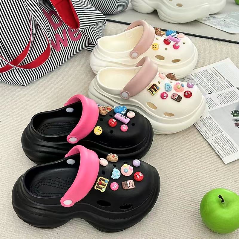 少女风镂空青年注压韩版洞洞鞋网红厚底欧若假日风糖果奶豆