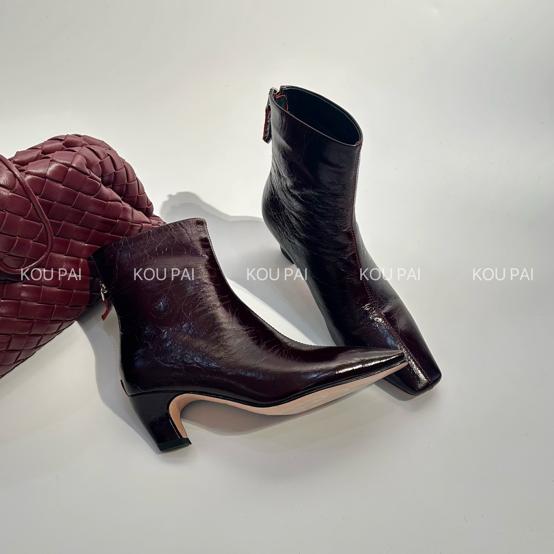 【蔻牌女鞋】5cm短靴秋冬法式气质复古方头瘦瘦靴轻奢百搭真皮靴