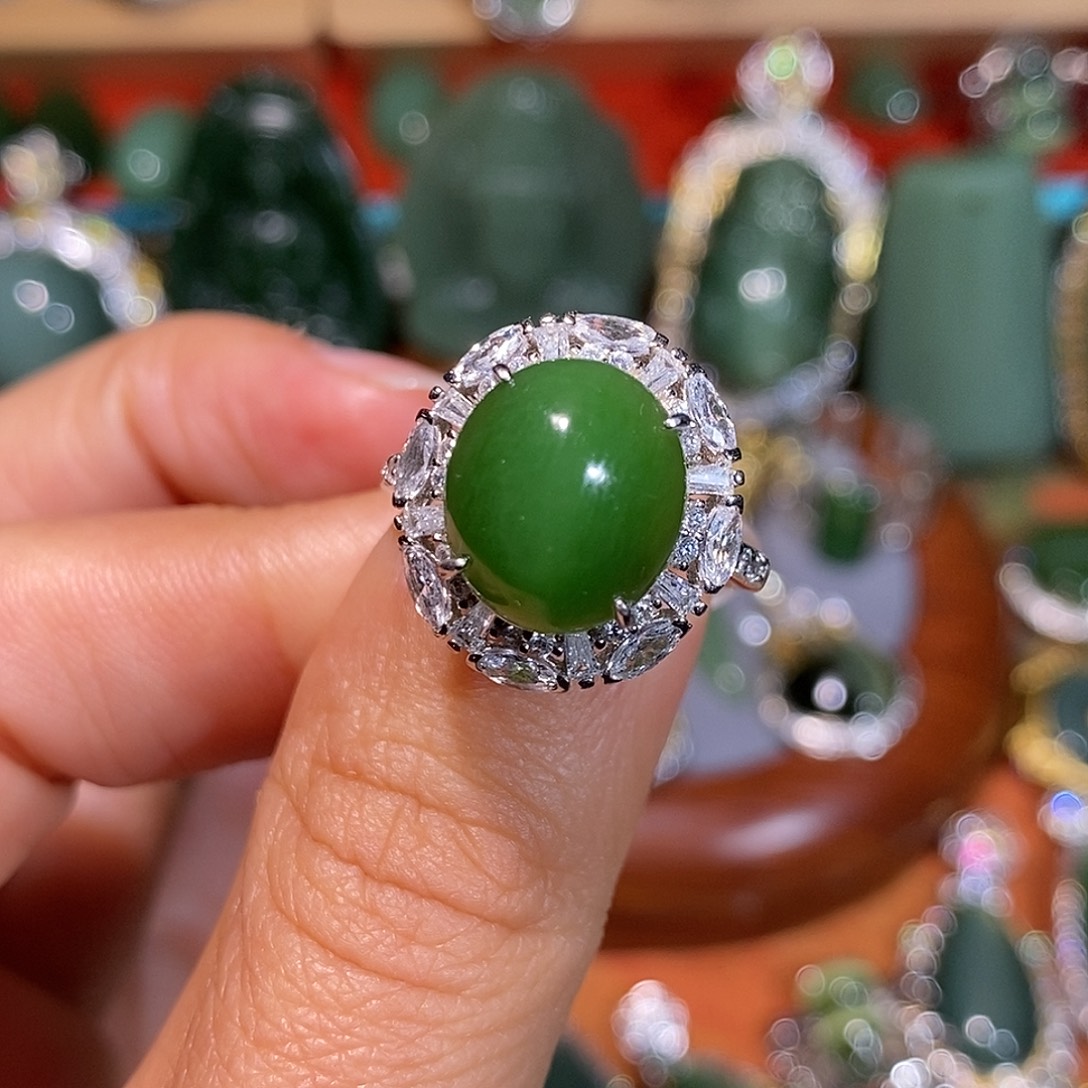 和田玉（碧玉）银S925镶嵌戒指