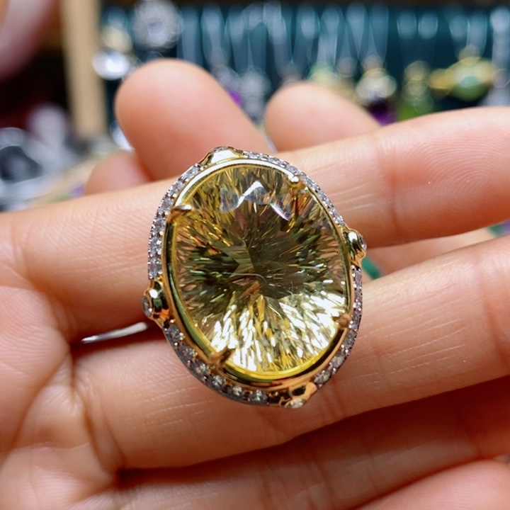 银S925镶嵌戒指水晶般***蜜天然水晶戒指