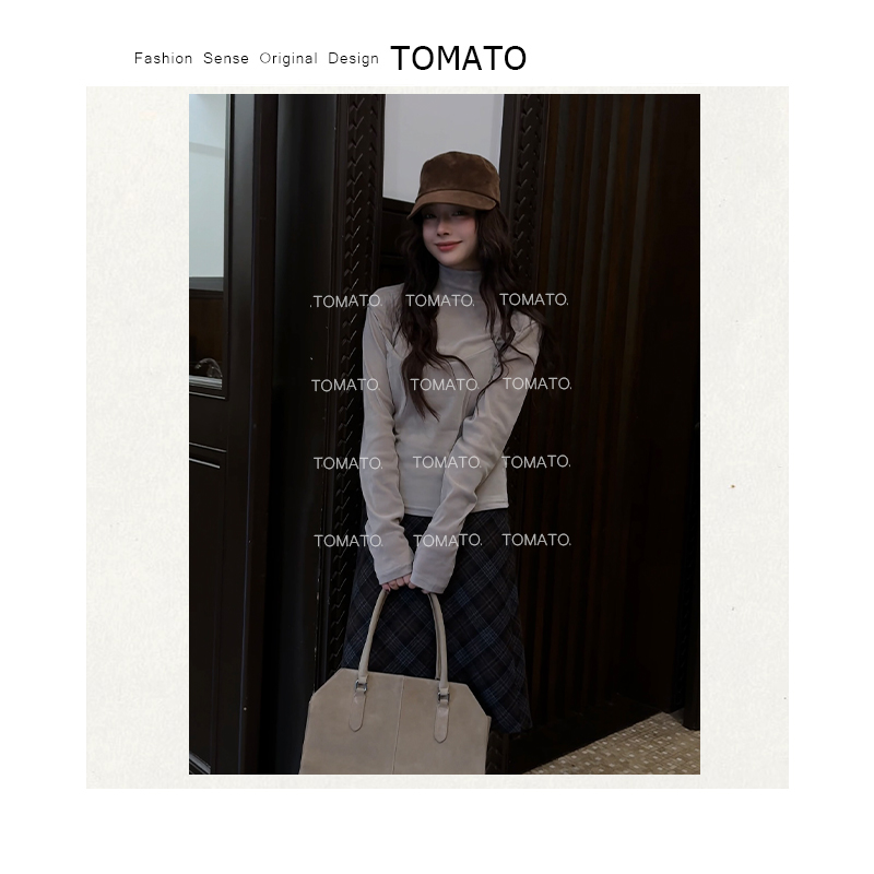 TomaTo-秋冬韩系高领丝绒修身打底+叠穿吊带背心俩件套C25TZ88879