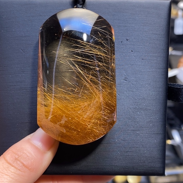 颈饰发晶未镶嵌金发晶聚宝盆平安无事牌吊坠