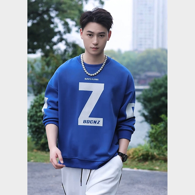 潮牌设计款男士圆领长袖百搭运动潮流宽松拼接春秋新款卫衣25003