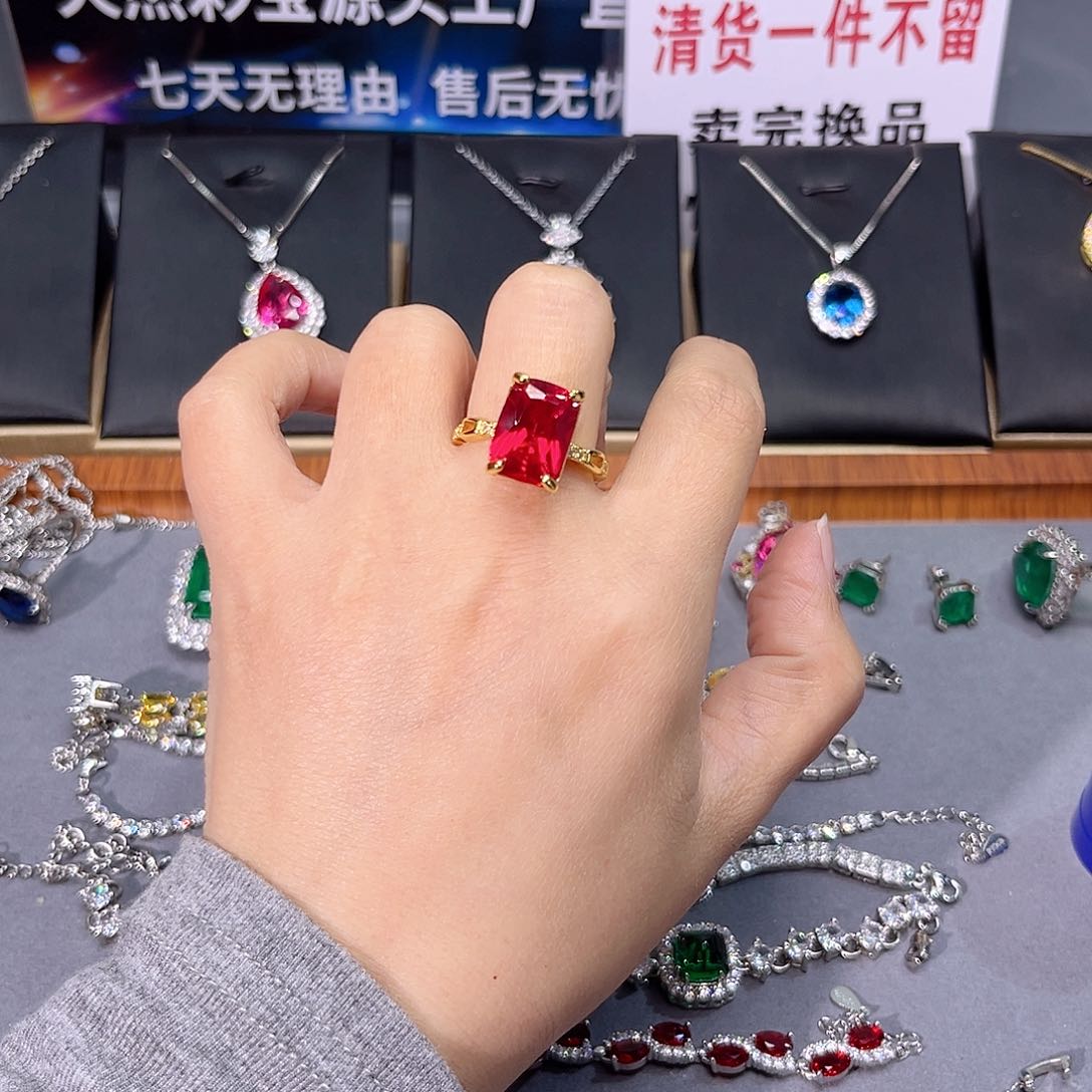 红宝石戒指银S925镶嵌w 99