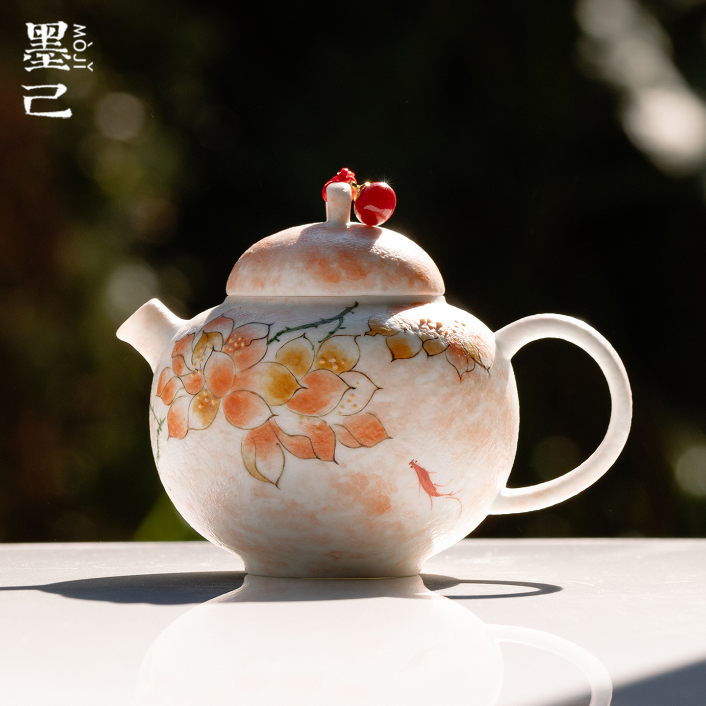 墨己雪花白手绘雾粉玉兰家用高颜值陶瓷茶壶功夫茶具圆满泡茶壶