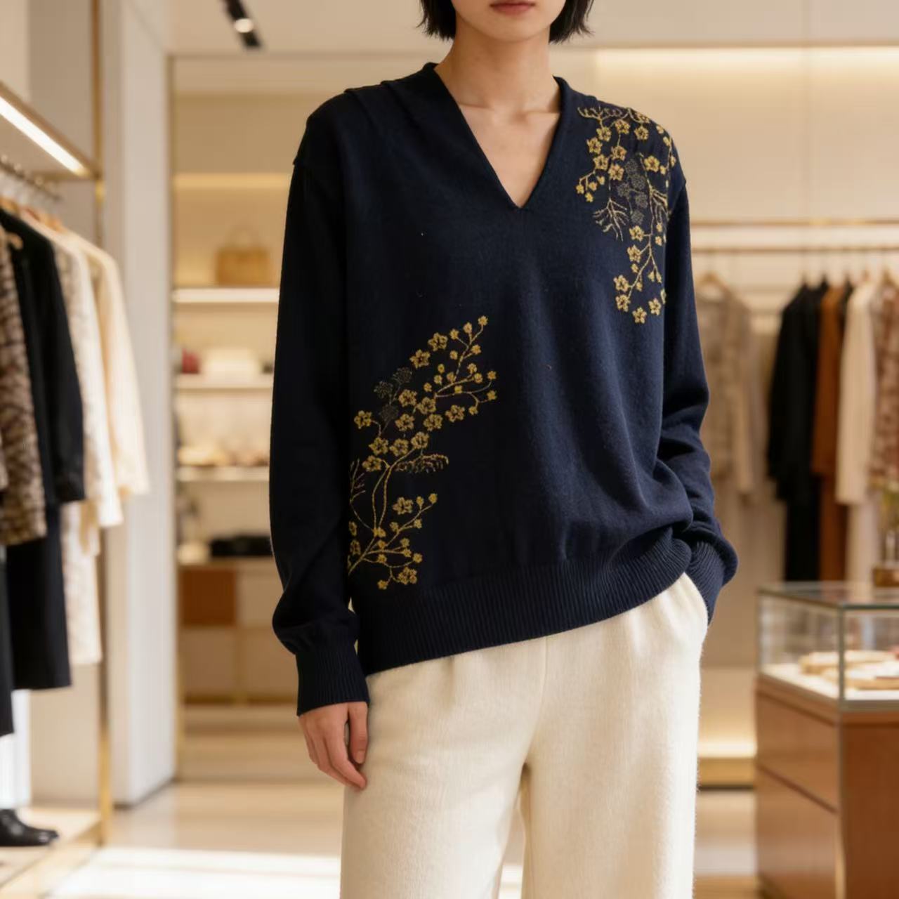 胸106-140长58（部分无三标介意慎拍）V领针织上衣 4758