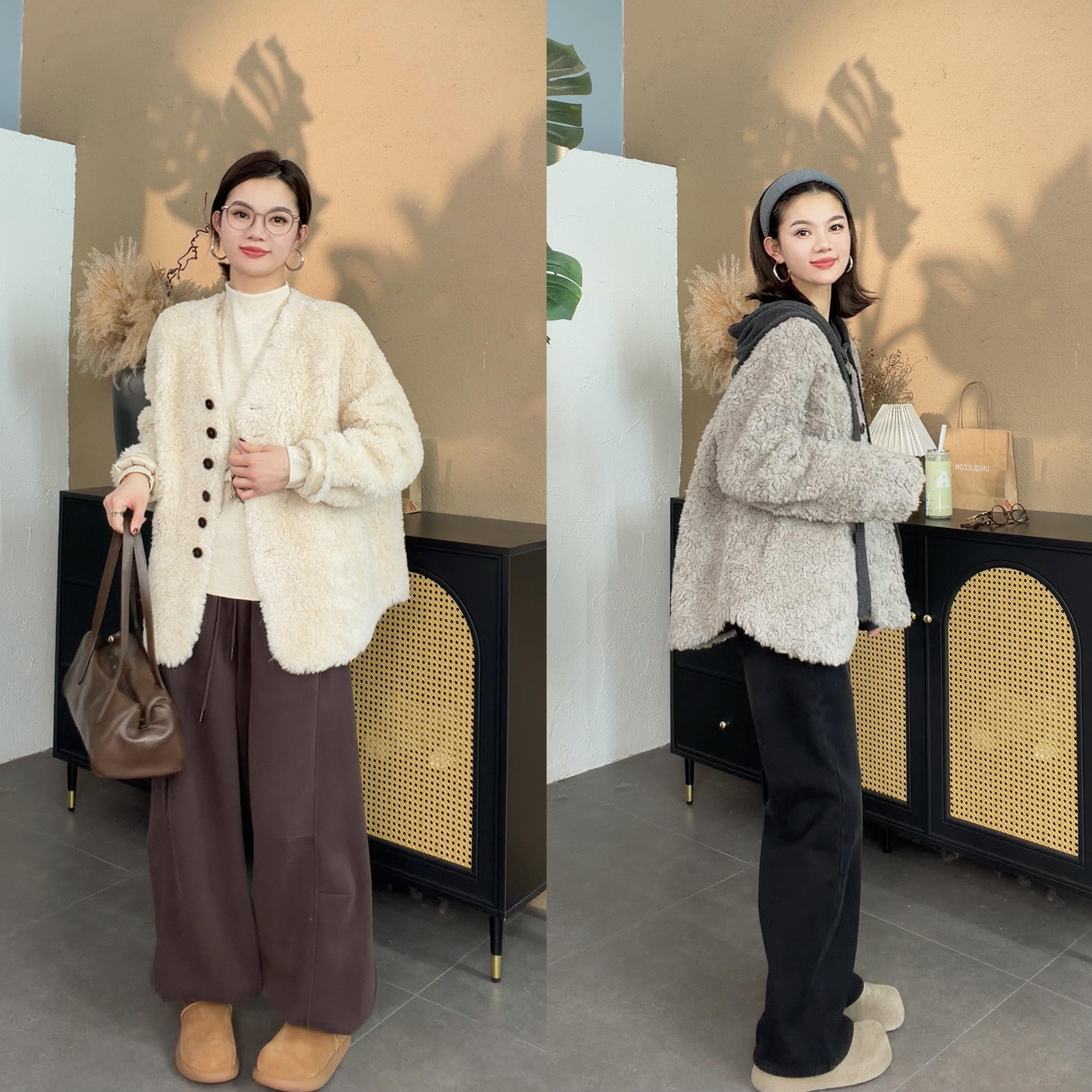 【SI MO】30031冬款气质休闲显瘦V领全羊毛外套