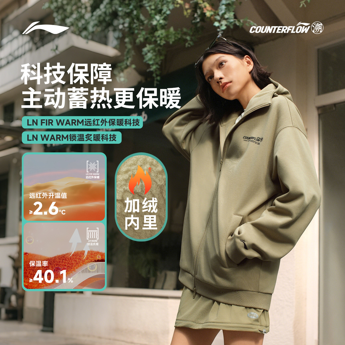N李宁户外CF溯丨外套男秋冬穿搭加绒休闲运动服饰AWDV915