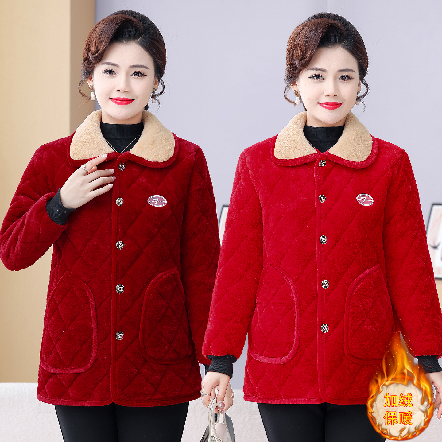 中老年女装保暖防寒超厚棉袄洋气妈妈装冬季加绒加厚棉衣外套罩衣