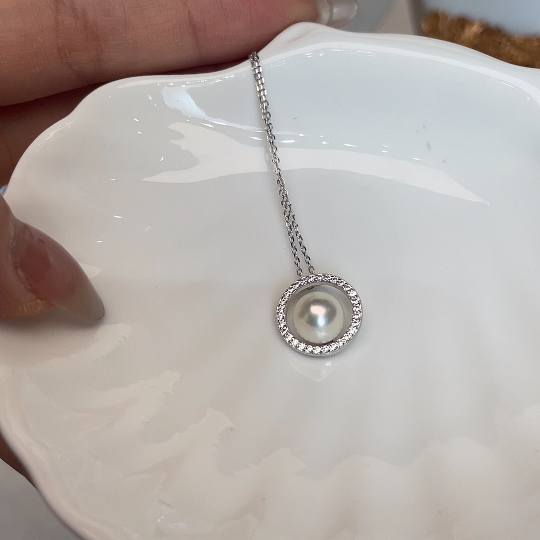 银S925镶嵌海水珍珠项链