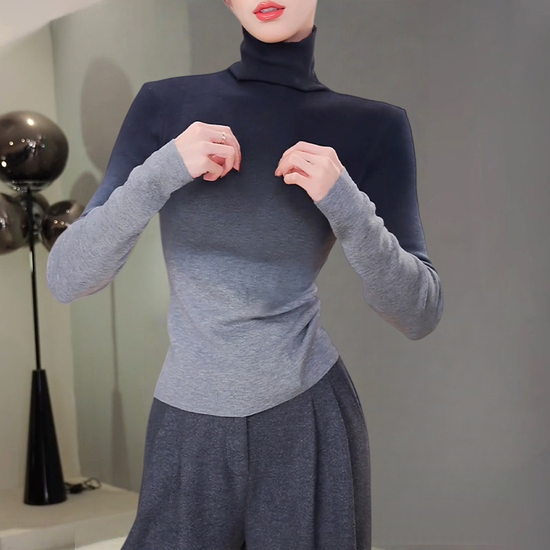 韩系设计感渐变色打底衫女秋冬新款软糯舒适修身显瘦百搭套头上衣