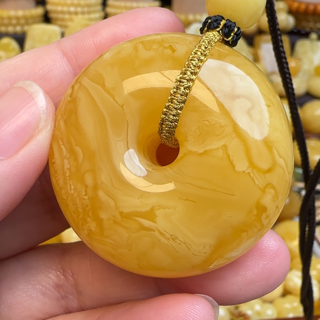 琥珀未镶嵌套链天然俄料蜜蜡平安扣吊坠