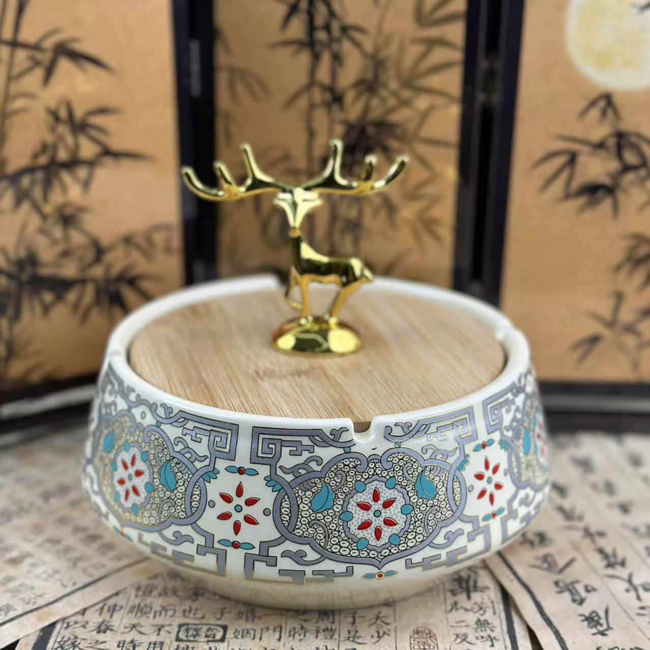 金银错茶桌烟灰缸@ZH2252