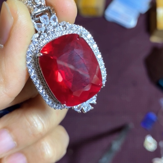 戒指银S925镶嵌红宝石