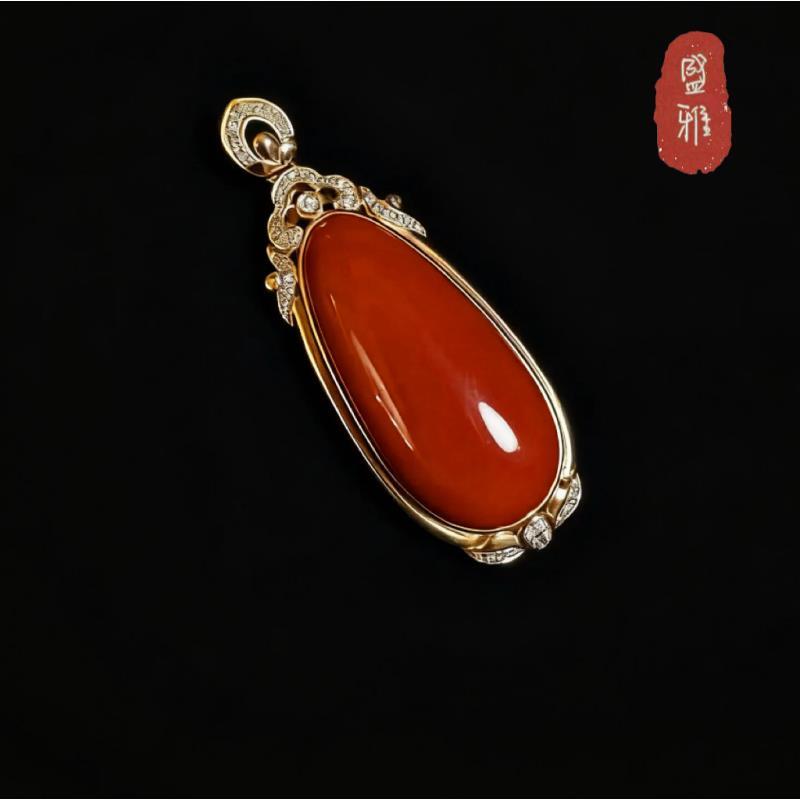 【灵渊】-天然MOMO红珊瑚制品镶嵌吊坠-27178