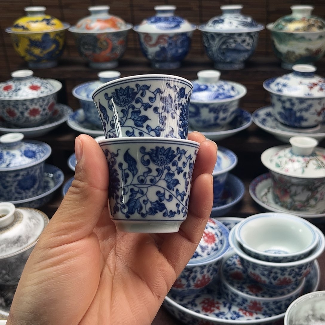陶摆件景德镇陶瓷两只客杯